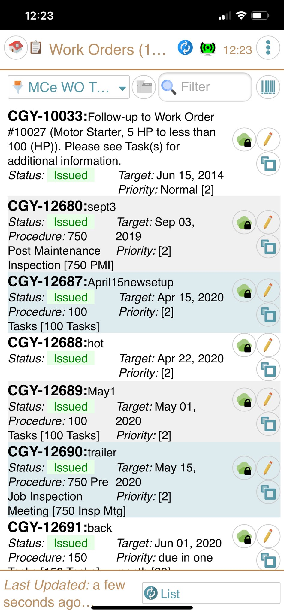 Work Order List Running as a Browser Application